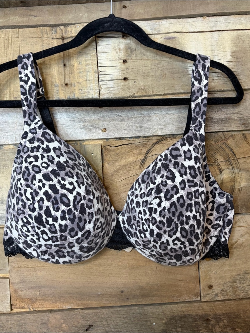 Cacique Leopard Print Underwire Bra in Black & Cream - Women's Intimates 40DD